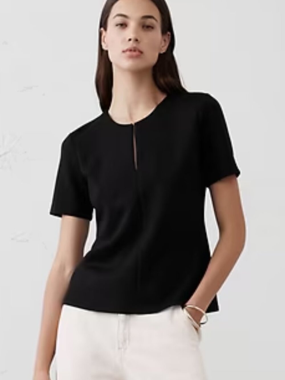 Banana Republic - Black Soft Touch Crew-Neck Keyhole Top - Small